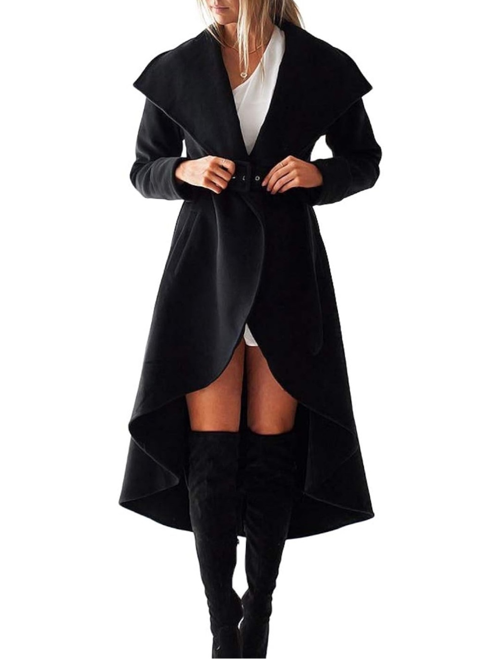 Wool-like Wrap Trench Coat w/Belt